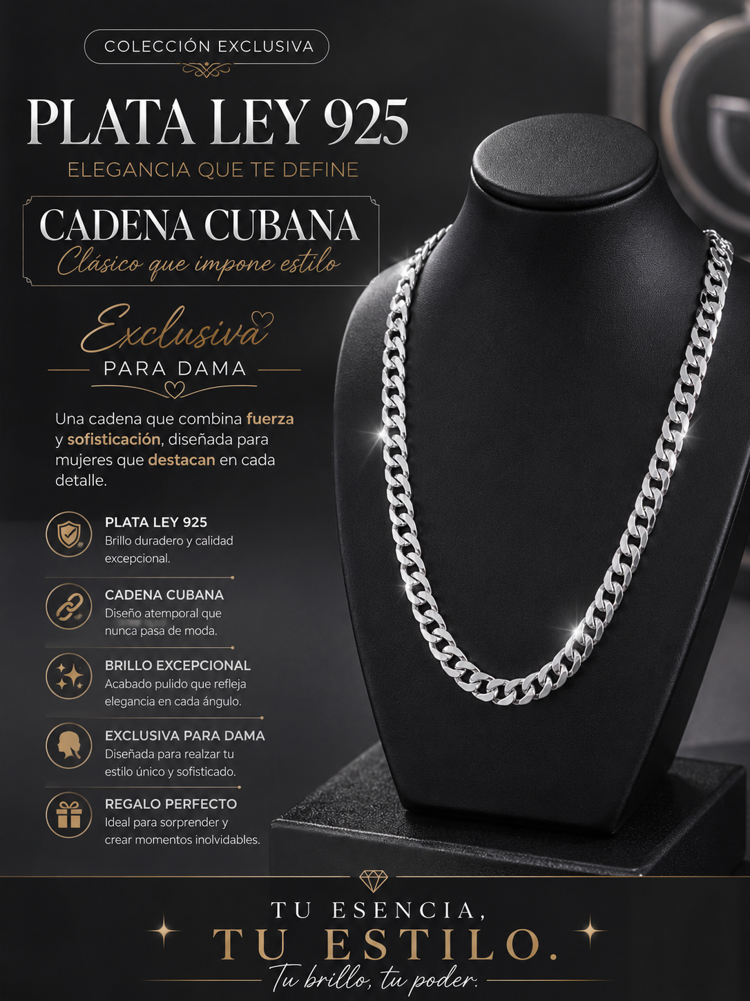 Cadena Diseño Cubana Plata Ley 925