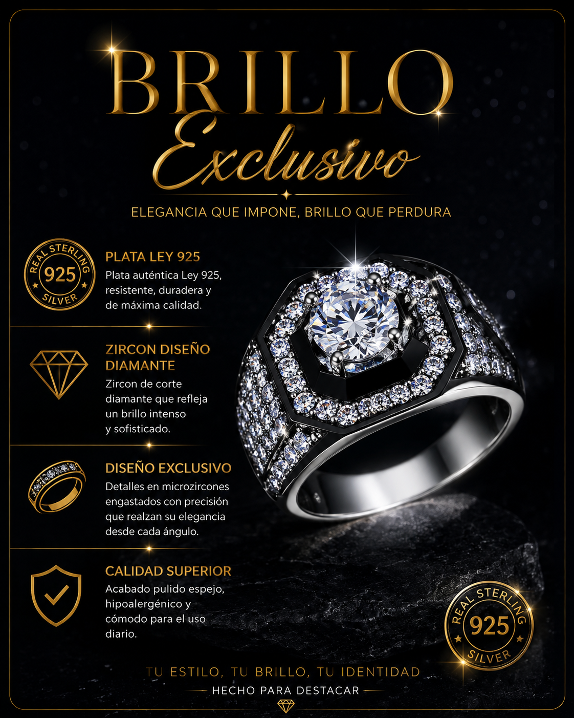 anillo en plata ley 925